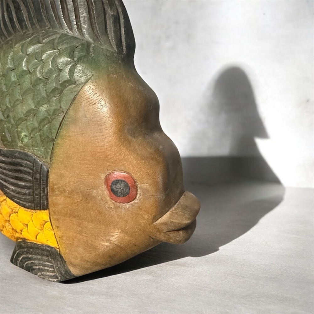 Handcrafted Wooden Fish Decor - Green and Yellow